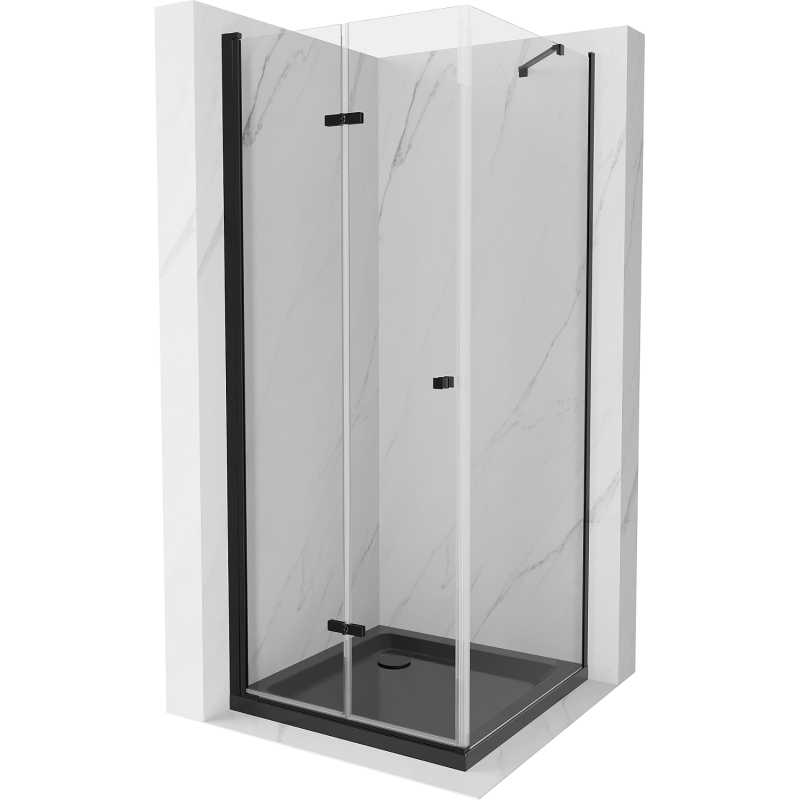 Mexen Lima összecsukható zuhanykabin 90 x 90 cm, áttetsző, fekete + Flat zuhanytálca, fekete - 856-090-090-70-00-4070B