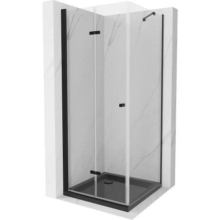 Mexen Lima összecsukható zuhanykabin 90 x 90 cm, áttetsző, fekete + Flat zuhanytálca, fekete - 856-090-090-70-00-4070B