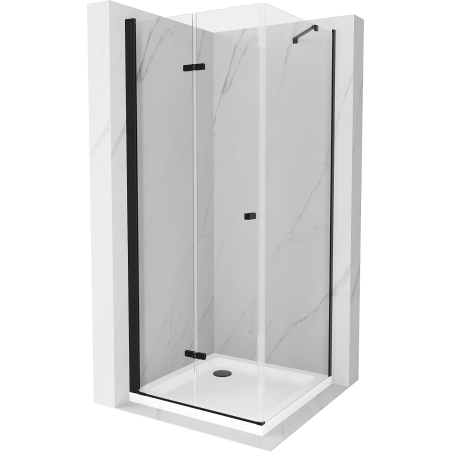 Mexen Lima cabină de duș pliabilă 70 x 70 cm, transparentă, neagră + cădiță Flat, albă - 856-070-070-70-00-4010B