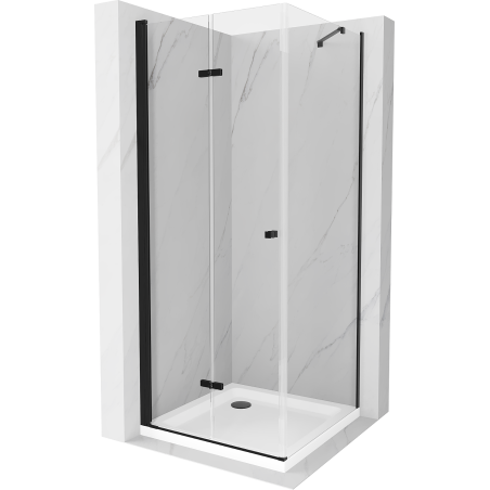 Mexen Lima cabina de duș pliabilă 80 x 80 cm, transparentă, neagră + cadă de duș Flat, albă - 856-080-080-70-00-4010B
