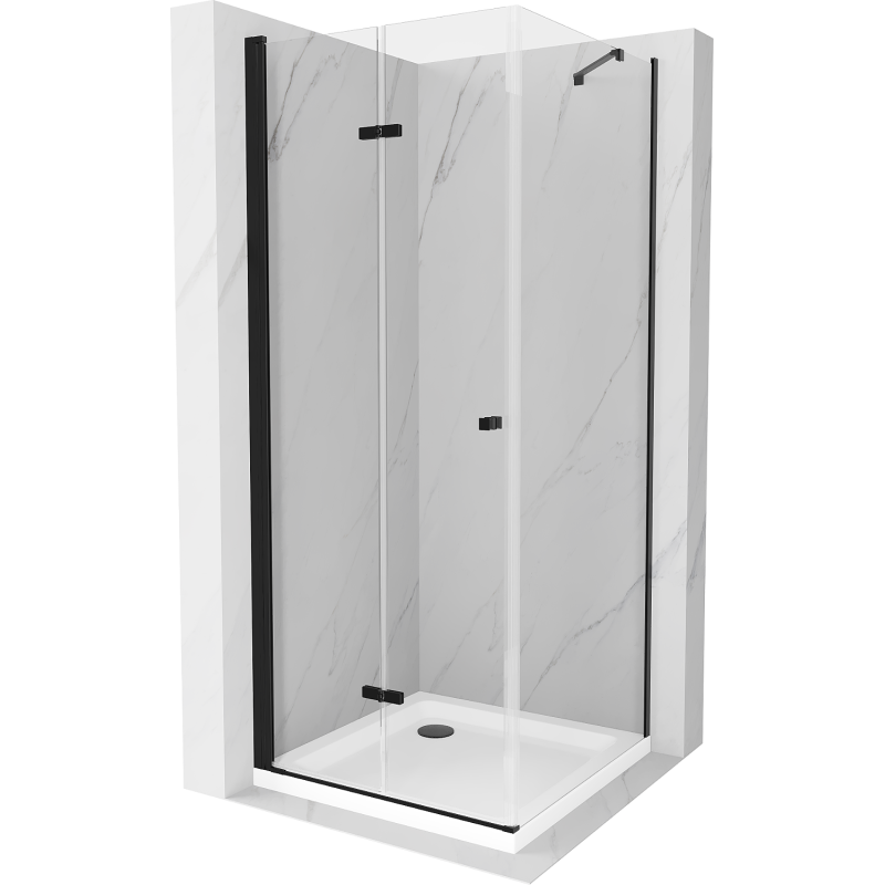 Mexen Lima cabina de duș pliabilă 100 x 100 cm, transparentă, neagră + cadă Flat, albă - 856-100-100-70-00-4010B