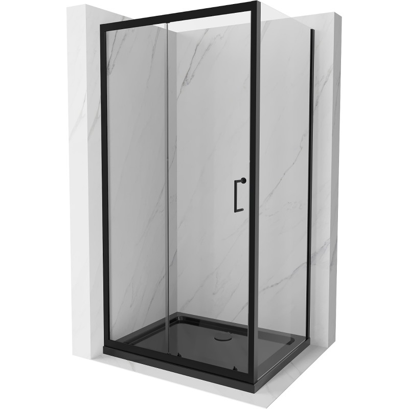 Mexen Apia 120 x 90 cm-es, átlátszó, fekete tolóajtós zuhanykabin + Flat fekete zuhanytálca - 840-120-090-70-00-4070B