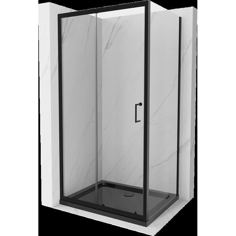 Mexen Apia cabină de duș extensibilă 120 x 80 cm, transparent, Neagră + cadă de duș Flat, Neagră - 840-120-080-70-00-4070B