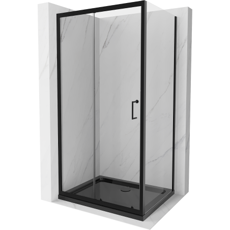 Mexen Apia 110 x 90 cm-es tolóajtós zuhanykabin, átlátszó, fekete + Flat zuhanytálca, fekete - 840-110-090-70-00-4070B