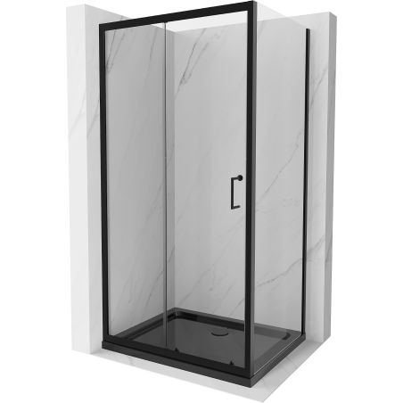 Mexen Apia cabina de duș culisantă 110 x 90 cm, transparentă, neagră + cadă de duș Flat, neagră - 840-110-090-70-00-4070B