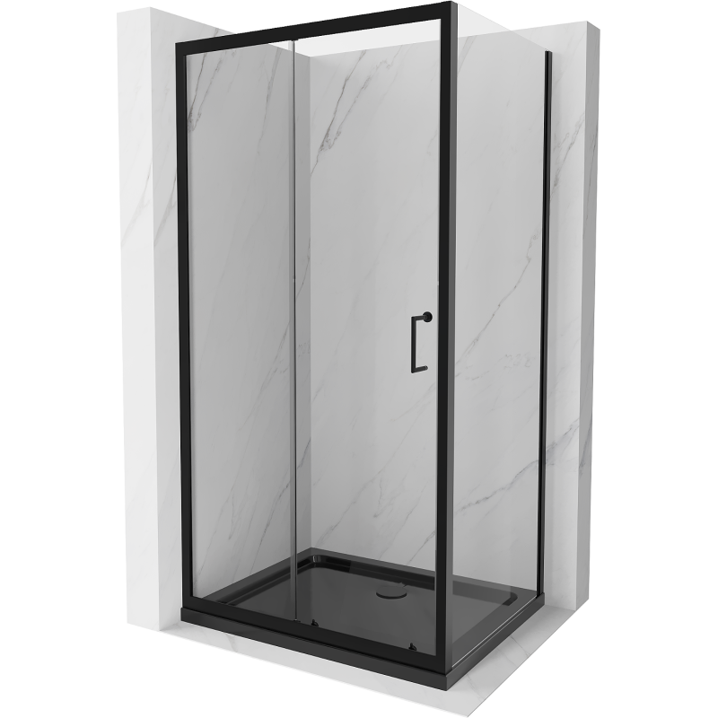 Cabină de duș culisantă Mexen Apia 110 x 80 cm, transparentă, neagră + cadă Flat, neagră - 840-110-080-70-00-4070B