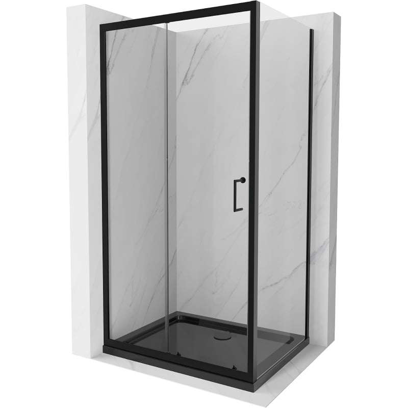 Mexen Apia 90 x 100 cm-es tolóajtós zuhanykabin, átlátszó, fekete + Flat zuhanytálca, fekete - 840-090-100-70-00-4070B