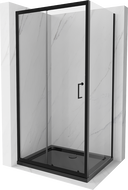 Mexen Apia 90 x 80 cm-es toló zuhanykabin, átlátszó, fekete + Flat zuhanytálca, fekete - 840-090-080-70-00-4070B