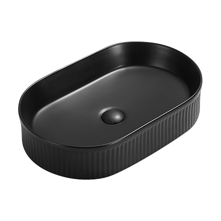 Mexen Grovo lavoar pe blat cu caneluri 49 x 31 cm, negru mat - 22304985