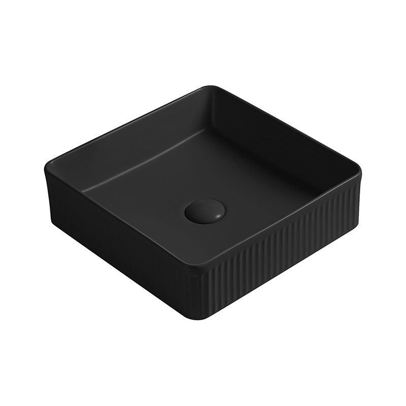 Mexen Grovo lavoar pe blat canelat 37 x 37 cm, negru mat - 22303785