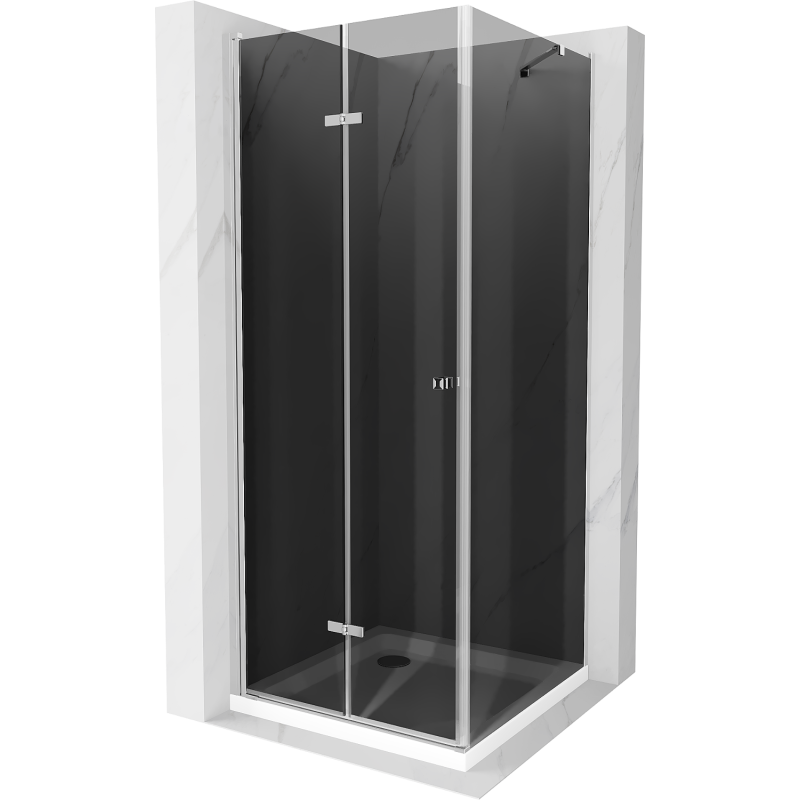 Mexen Lima cabină de duș pliabilă 80 x 80 cm, grafit, crom + cadă Flat, alb - 856-080-080-01-40-4010