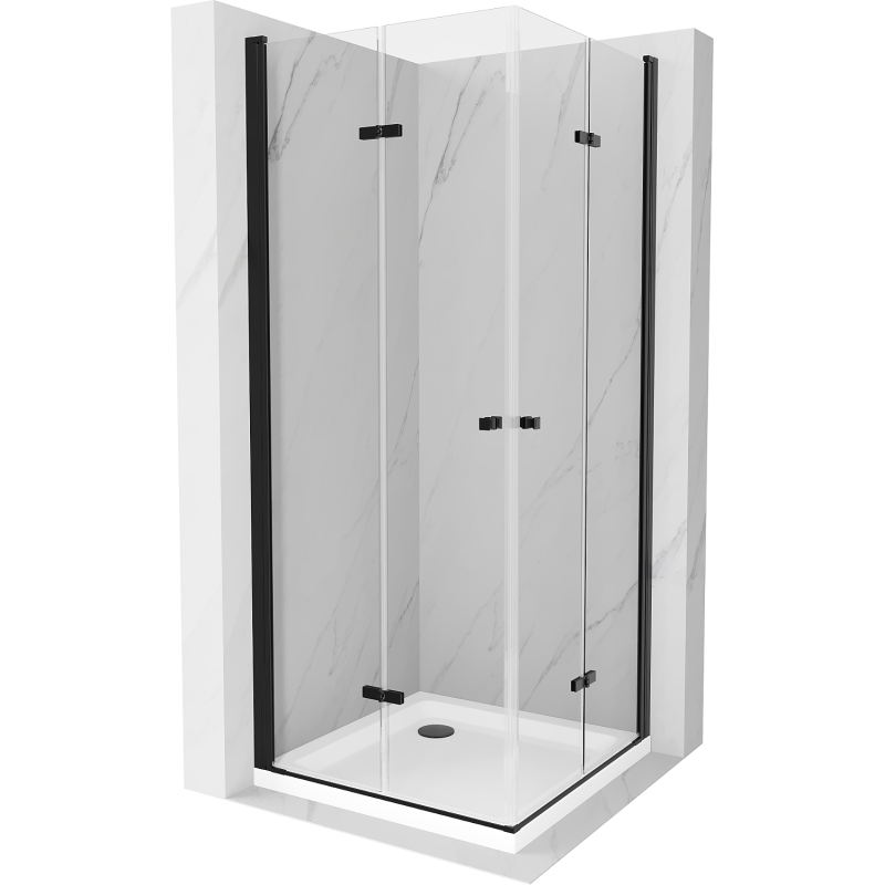 Cabină de duș pliabilă Mexen Lima Duo 90 x 90 cm, transparentă, neagră + cadă de duș Flat - 856-090-090-70-02-4010B