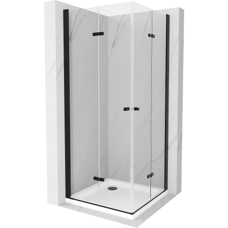 Cabină de duș pliabilă Mexen Lima Duo 90 x 90 cm, transparentă, neagră + cadă de duș Flat - 856-090-090-70-02-4010B