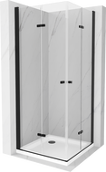 Mexen Lima Cabină de duș pliabilă Duo 90 x 90 cm, transparentă, neagră + cadă de duș Flat - 856-090-090-70-02-4010B