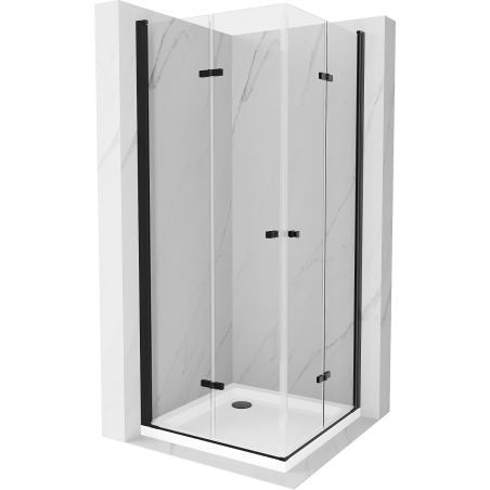 Mexen Lima Duo cabină de duș pliabilă 80 x 80 cm, transparentă, neagră + cadă Flat - 856-080-080-70-02-4010B