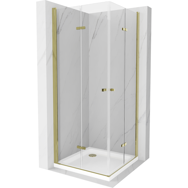 Mexen Lima Cabină de duș pliabilă Duo 100 x 100 cm, transparentă, auriu + cadă Flat - 856-100-100-50-02-4010G