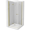 Mexen Lima Duo cabină de duș pliabilă 100 x 100 cm, transparent, Aurie + cadă de duș Flat - 856-100-100-50-02-4010G