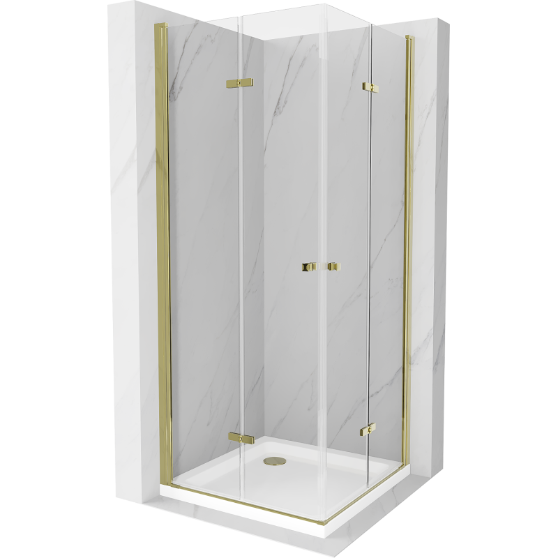 Mexen Lima Duo cabină de duș pliabilă 90 x 90 cm, transparentă, aurie + cadă Flat - 856-090-090-50-02-4010G