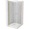 Mexen Lima Duo cabină de duș pliabilă 90 x 90 cm, transparentă, aurie + cadă Flat - 856-090-090-50-02-4010G
