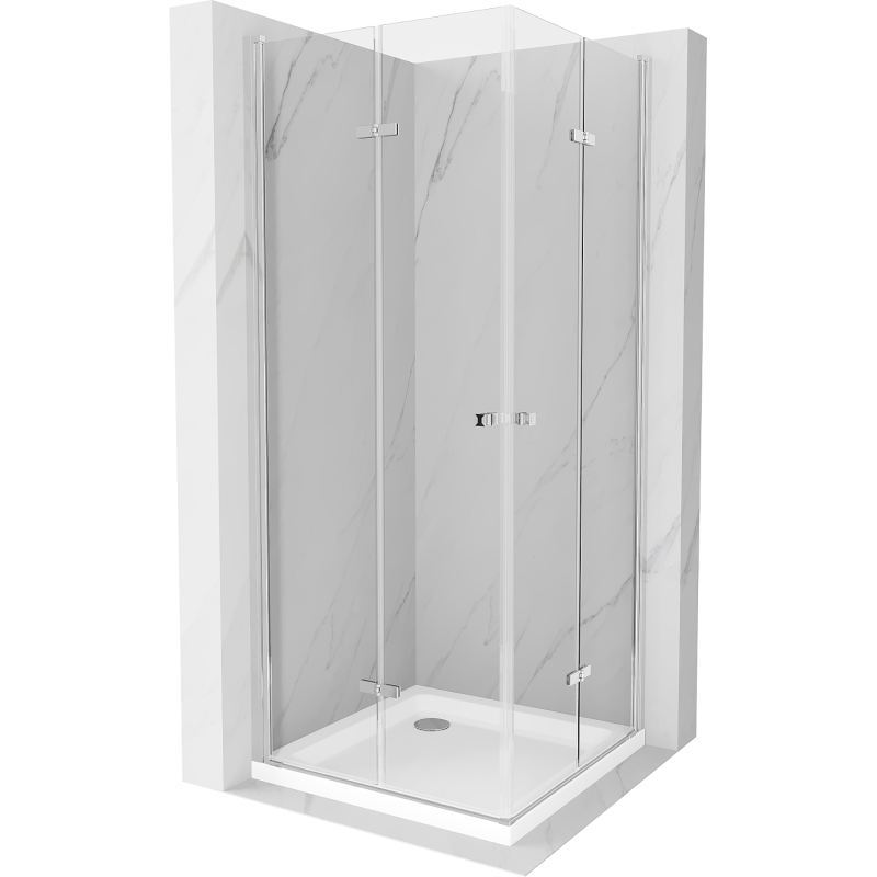 Cabină de duș Mexen Lima Duo pliabilă 90 x 90 cm, transparentă, cromată + cadă Flat - 856-090-090-01-02-4010