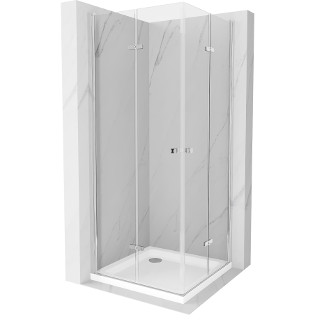 Mexen Lima Duo harmonika-ajtós zuhanykabin 70 x 70 cm, Átlátszó, Króm + zuhanytálca Flat - 856-070-070-01-02-4010