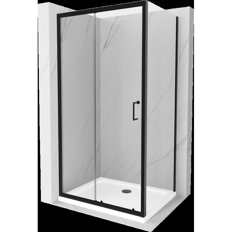 Mexen Apia cabină de duș extensibilă 120 x 80 cm, transparent, Neagră + cadă de duș Flat, Albă- 840-120-080-70-00-4010B