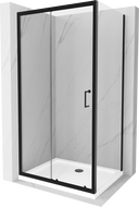 Mexen Apia cabină de duș extensibilă 110 x 70 cm, transparent, Neagră + cadă de duș Flat, Albă- 840-110-070-70-00-4010B