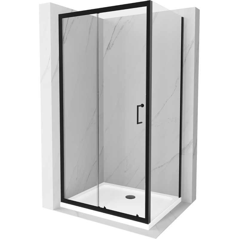 Mexen Apia cabină de duș glisantă 100 x 80 cm, transparentă, neagră + cadă pentru duș Flat, albă- 840-100-080-70-00-4010B