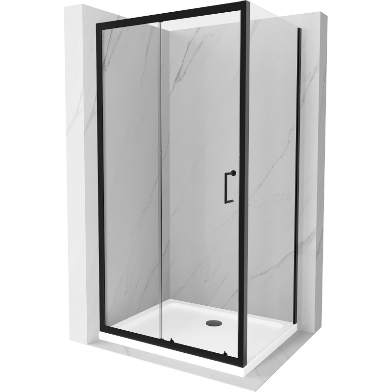 Mexen Apia csúszó zuhanykabin 100 x 80 cm, átlátszó, fekete + Flat zuhanytálca, fehér - 840-100-080-70-00-4010B
