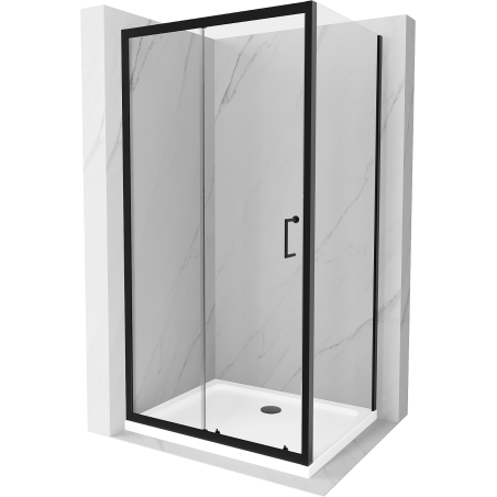 Mexen Apia cabină de duș glisantă 100 x 80 cm, transparentă, neagră + cadă pentru duș Flat, albă- 840-100-080-70-00-4010B