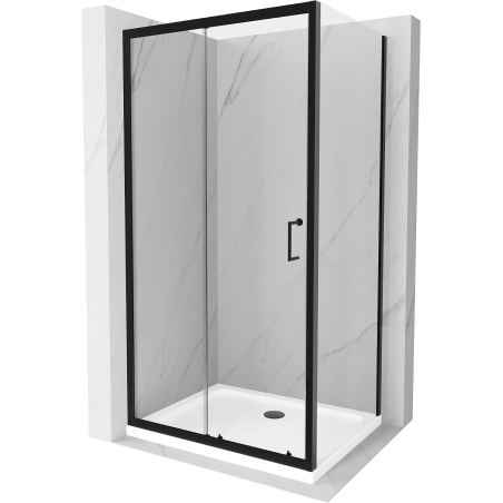 Mexen Apia cabina de duș glisantă 90 x 80 cm, transparentă, neagră + cădiță Flat, albă - 840-090-080-70-00-4010B