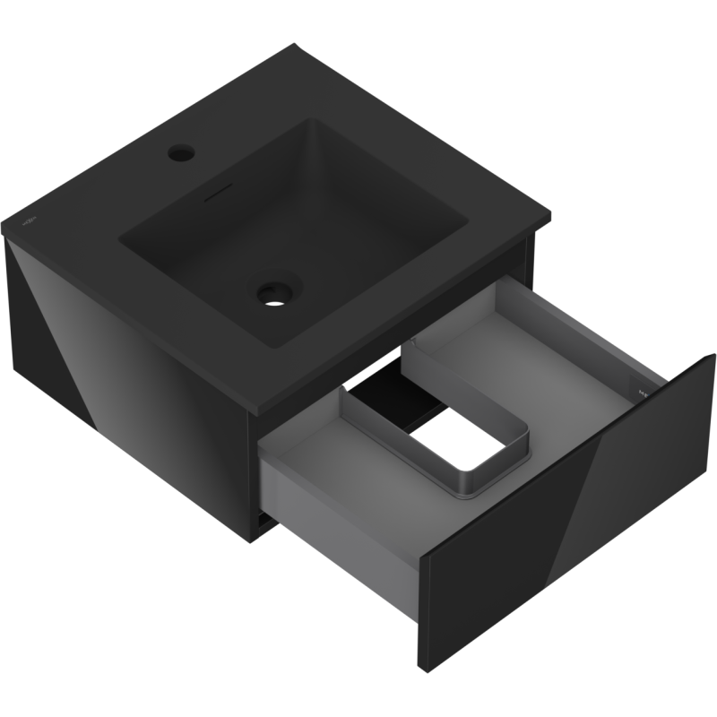 Mexen Orio fürdőszobai szekrény 50 cm mosdóval Otis, 1 fiók, fekete fényes/fekete matt - 91A10-05023-1-BF70-W18M71