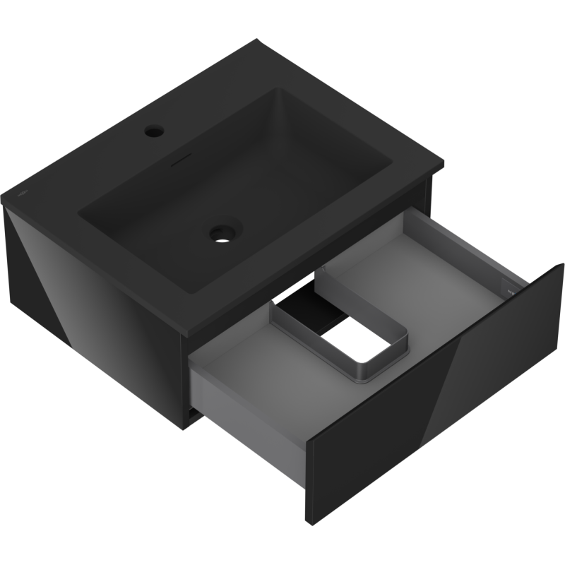 Mexen Orio fürdőszobai szekrény 60 cm mosdóval Otis, 1 fiók, fekete fényes/fekete matt - 91A10-06023-1-BF70-W18M71