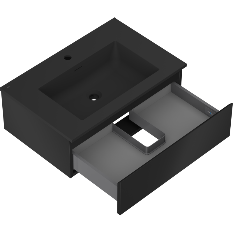 Mexen Orio 70 cm-es fürdőszobaszekrény Otis mosdóval, 1 fiók, fekete matt - 91A10-07023-1-BF71-W18M71