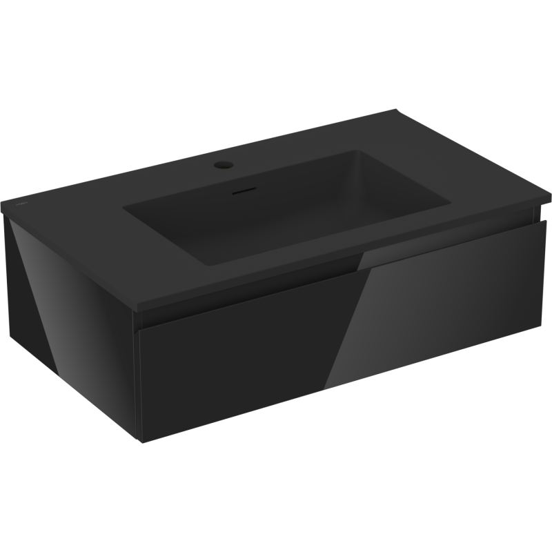Dulap baie Mexen Orio 80 cm cu lavoar Otis, 1 sertar, negru lucios/negru mat - 91A10-08023-1-BF70-W18M71