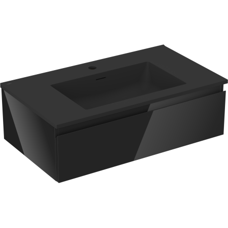 Dulap baie Mexen Orio 80 cm cu lavoar Otis, 1 sertar, negru lucios/negru mat - 91A10-08023-1-BF70-W18M71