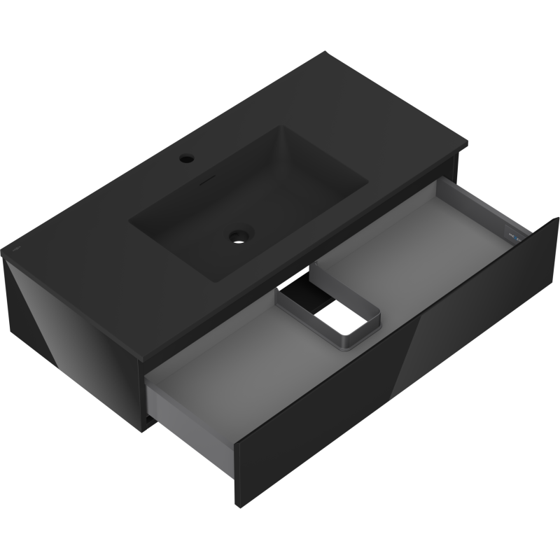 Mexen Orio 100 cm-es fürdőszobai szekrény Otis mosdóval, 1 fiók, fekete fényes/fekete matt - 91A10-10023-1-BF70-W18M71