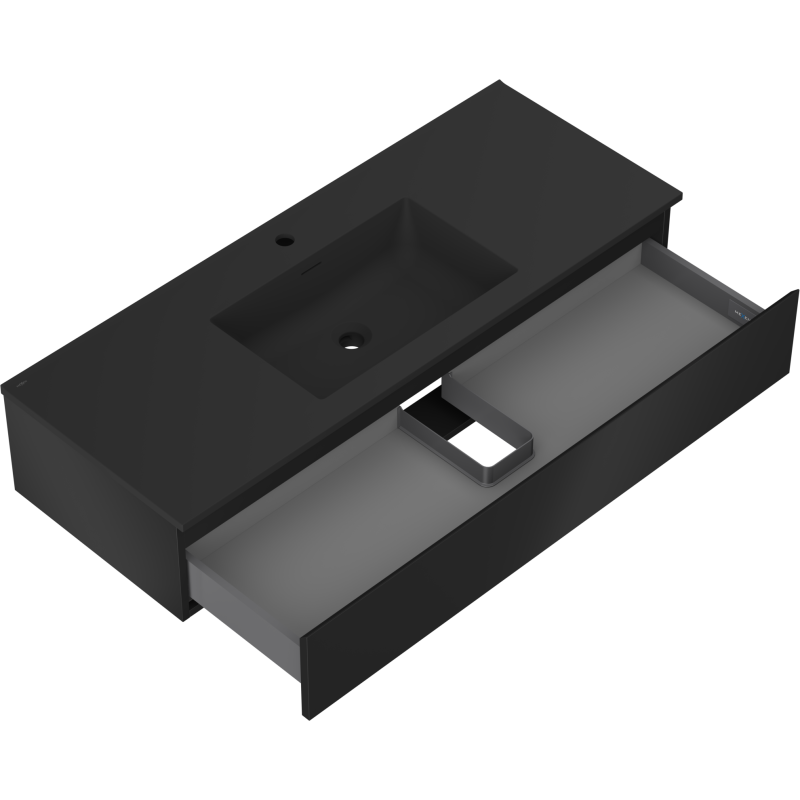 Mexen Orio 120 cm-es fürdőszobai szekrény Otis mosdóval, 1 fiók, fekete matt - 91A10-12023-1-BF71-W18M71