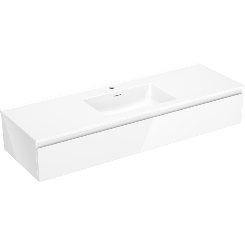 Mexen Orio 140 cm fürdőszobai szekrény Otis mosdóval, 1 fiók, fényes fehér - 91A10-14023-1-BF00-W18M00