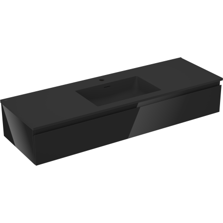Dulap de baie Mexen Orio 140 cm cu chiuvetă Otis, 1 sertar, negru lucios/negru mat - 91A10-14023-1-BF70-W18M71
