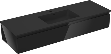 Dulap de baie Mexen Orio 140 cm cu chiuvetă Otis, 1 sertar, negru lucios/negru mat - 91A10-14023-1-BF70-W18M71