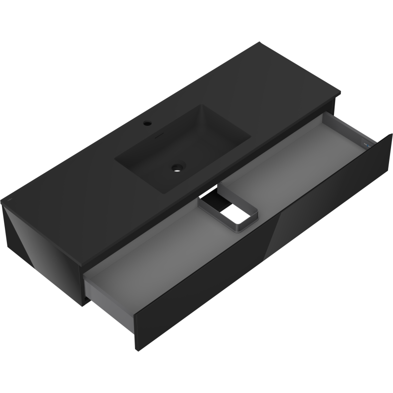 Mexen Orio fürdőszobaszekrény 140 cm mosdóval Otis, 1 fiók, fekete fényes/fekete matt - 91A10-14023-1-BF70-W18M71