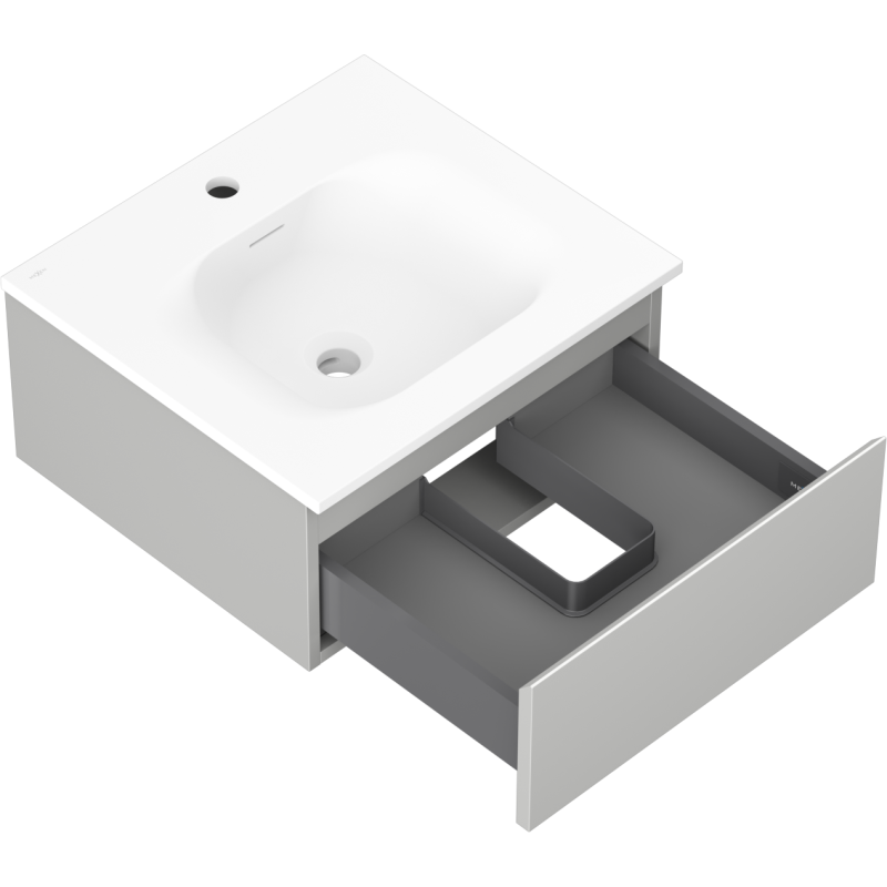 Mexen Orio fürdőszobai szekrény 50 cm-es Vela mosdóval, 1 fiók, szürke matt/fehér matt - 91A10-05023-1-BF62-W23M01