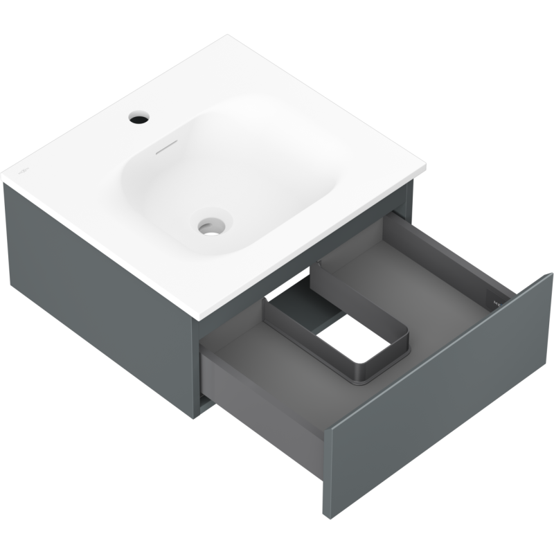 Mexen Orio fürdőszobai szekrény 50 cm Vela mosdóval, 1 fiók, grafit matt/fehér matt - 91A10-05023-1-BF66-W23M01