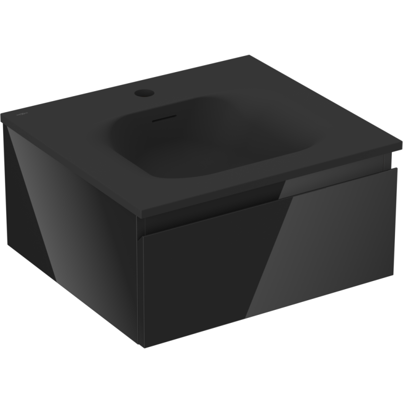 Mexen Orio fürdőszobaszekrény 50 cm mosdóval Vela, 1 fiók, fekete fényes/fekete matt - 91A10-05023-1-BF70-W23M71