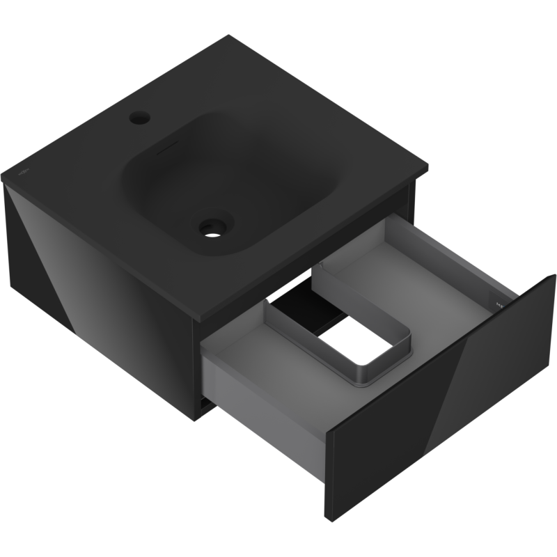 Mexen Orio fürdőszobaszekrény 50 cm mosdóval Vela, 1 fiók, fekete fényes/fekete matt - 91A10-05023-1-BF70-W23M71