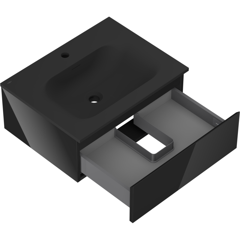 Mexen Orio fürdőszobai szekrény 60 cm-es Vela mosdóval, 1 fiók, fekete fényes/fekete matt - 91A10-06023-1-BF70-W23M71