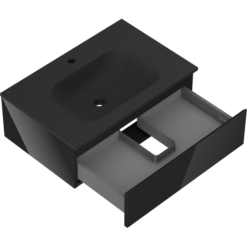 Mexen Orio dulap baie 70 cm cu lavoar Vela, 1 sertar, negru lucios/negru mat - 91A10-07023-1-BF70-W23M71