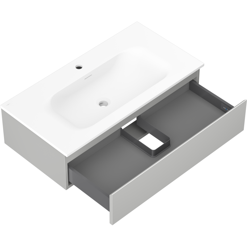 Mexen Orio 90 cm-es fürdőszobaszekrény Vela mosdóval, 1 fiók, szürke matt/fehér matt - 91A10-09023-1-BF62-W23M01