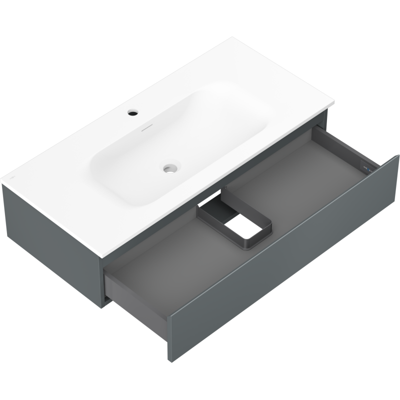 Mexen Orio 100 cm-es fürdőszobai szekrény Vela mosdóval, 1 fiók, grafit matt/fehér matt - 91A10-10023-1-BF66-W23M01